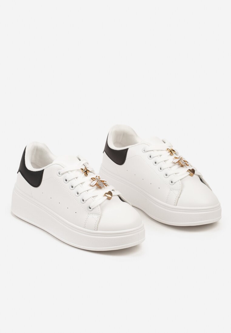Biało-Czarne Sneakersy na Grubej Podeszwie z Metalicznymi Aplikacjami Vlianora