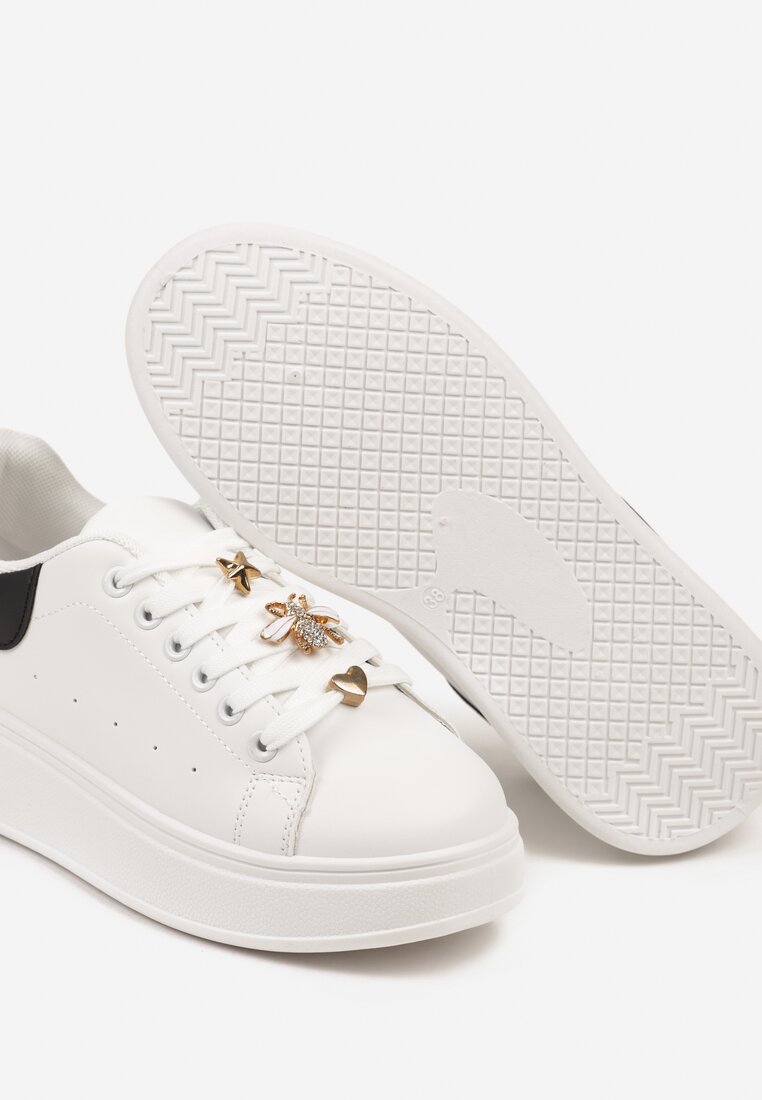 Biało-Czarne Sneakersy na Grubej Podeszwie z Metalicznymi Aplikacjami Vlianora