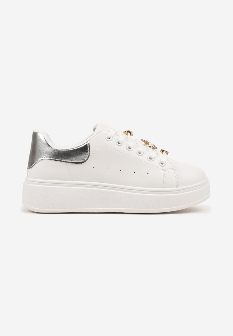 Biało-Srebrne Sneakersy na Grubej Podeszwie z Metalicznymi Aplikacjami Vlianora