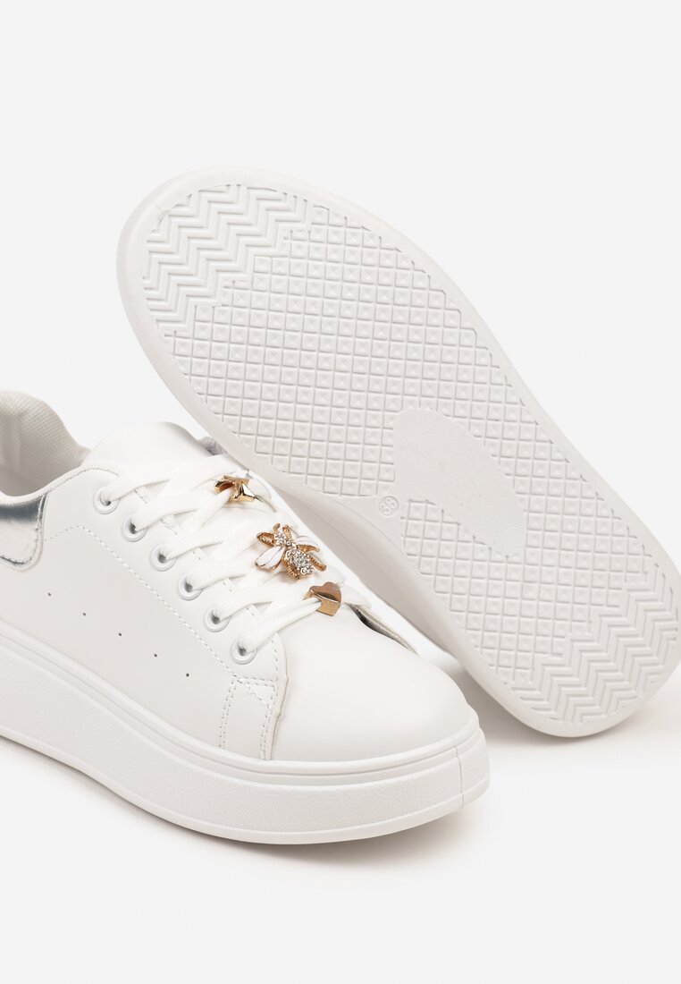 Biało-Srebrne Sneakersy na Grubej Podeszwie z Metalicznymi Aplikacjami Vlianora