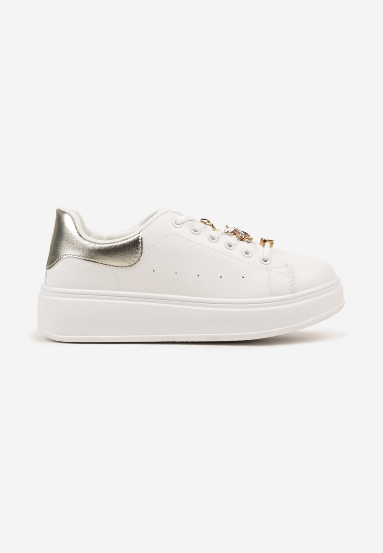 Biało-Złote Sneakersy na Grubej Podeszwie z Metalicznymi Aplikacjami Vlianora