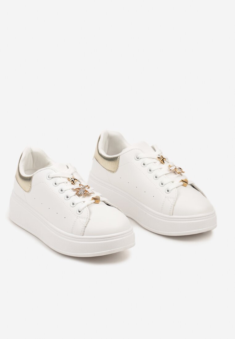 Biało-Złote Sneakersy na Grubej Podeszwie z Metalicznymi Aplikacjami Vlianora