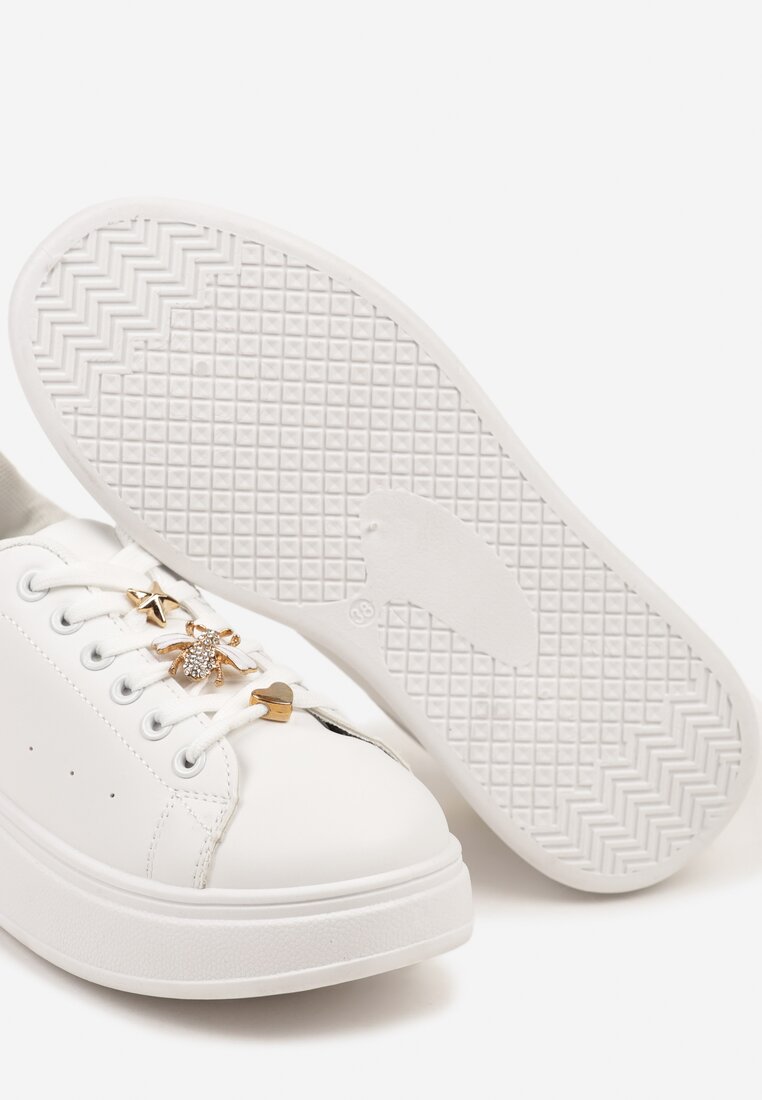 Biało-Złote Sneakersy na Grubej Podeszwie z Metalicznymi Aplikacjami Vlianora