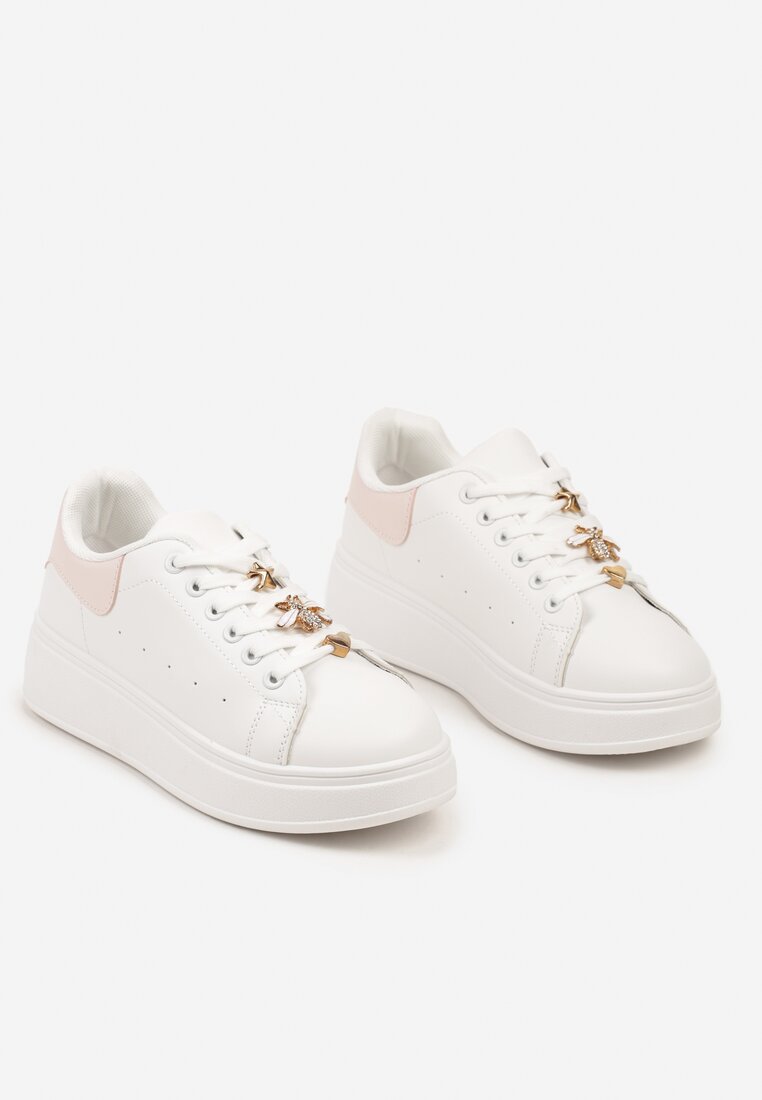 Biało-Różowe Sneakersy na Grubej Podeszwie z Metalicznymi Aplikacjami Vlianora
