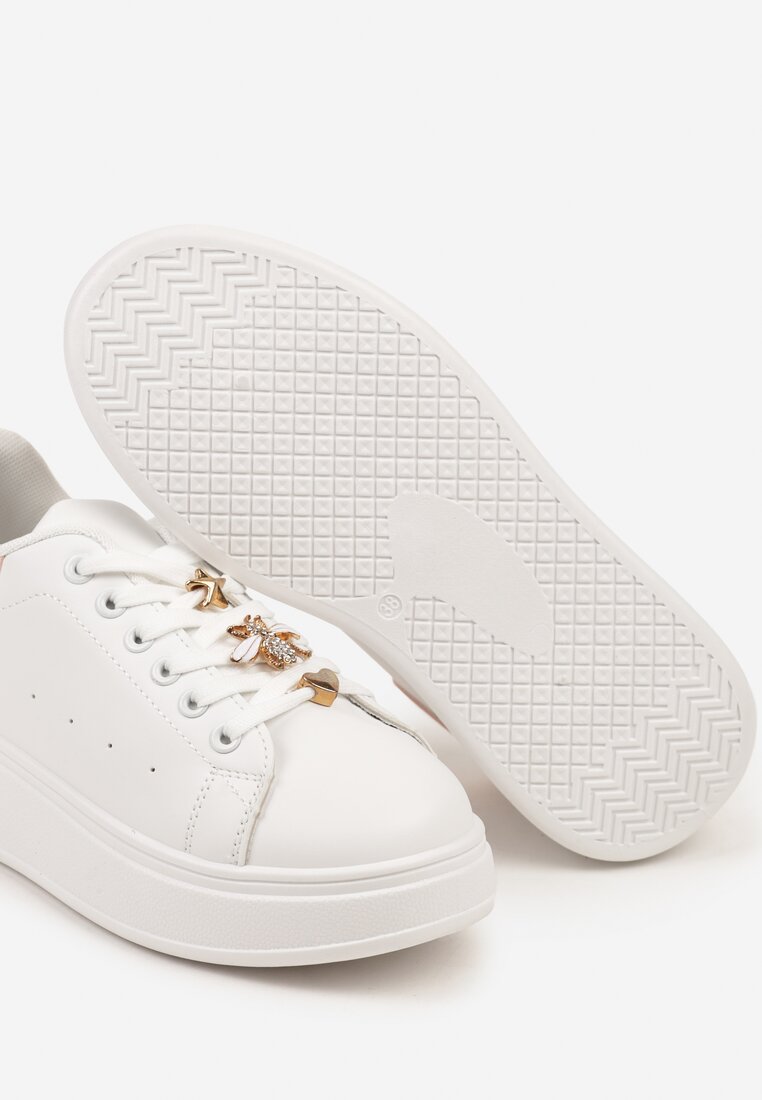 Biało-Różowe Sneakersy na Grubej Podeszwie z Metalicznymi Aplikacjami Vlianora