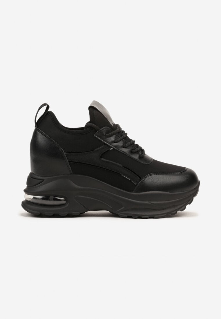 Czarne Sneakersy na Ukrytym Koturnie z Metalicznymi Wstawkami Vlivina