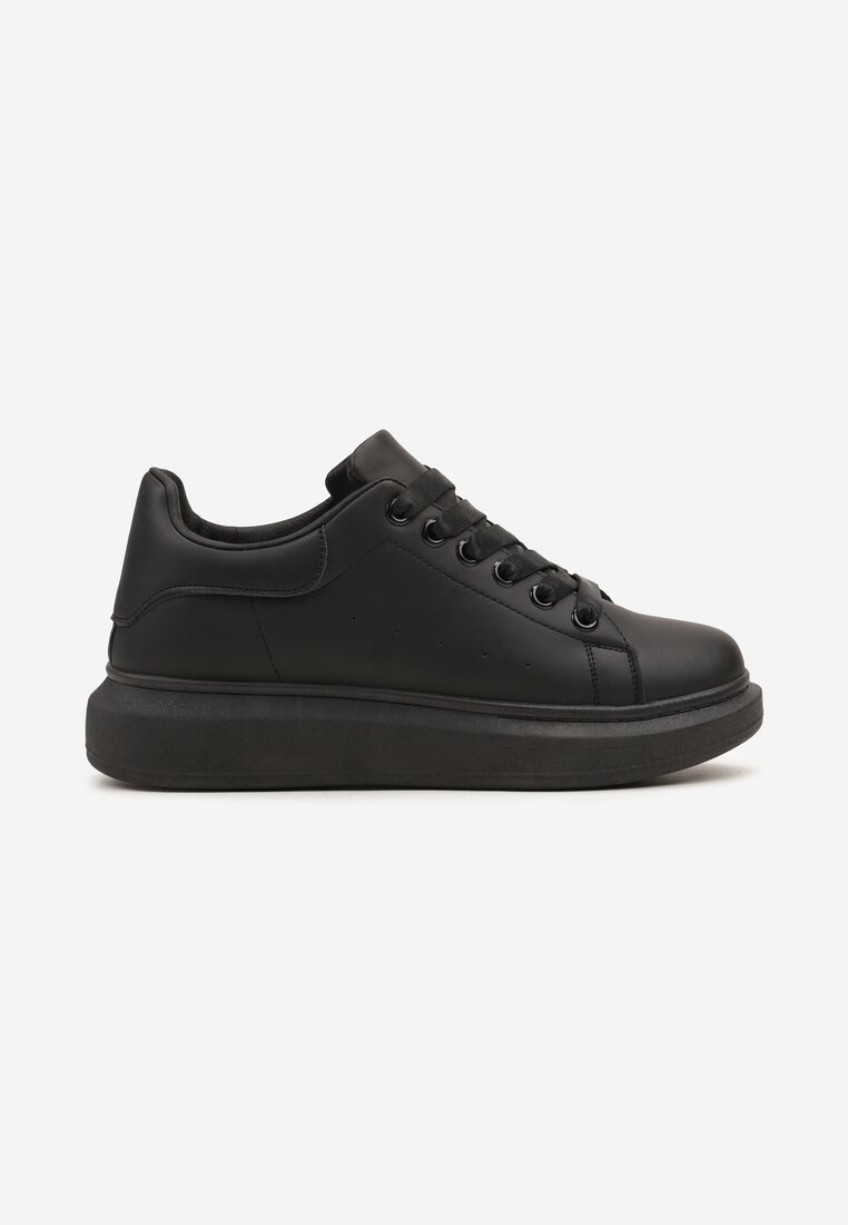 Czarne Płaskie Sznurowane Buty Sportowe Sneakersy w Klasycznym Stylu Vlimara