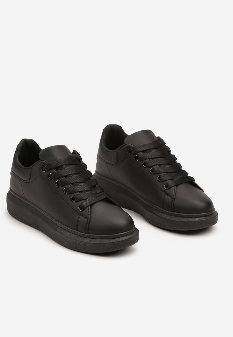 Czarne Płaskie Sznurowane Buty Sportowe Sneakersy w Klasycznym Stylu Vlimara