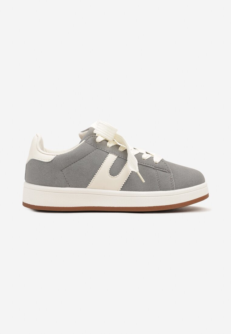Szare Płaskie Sneakersy z Geometrycznym Zdobieniem Armeria