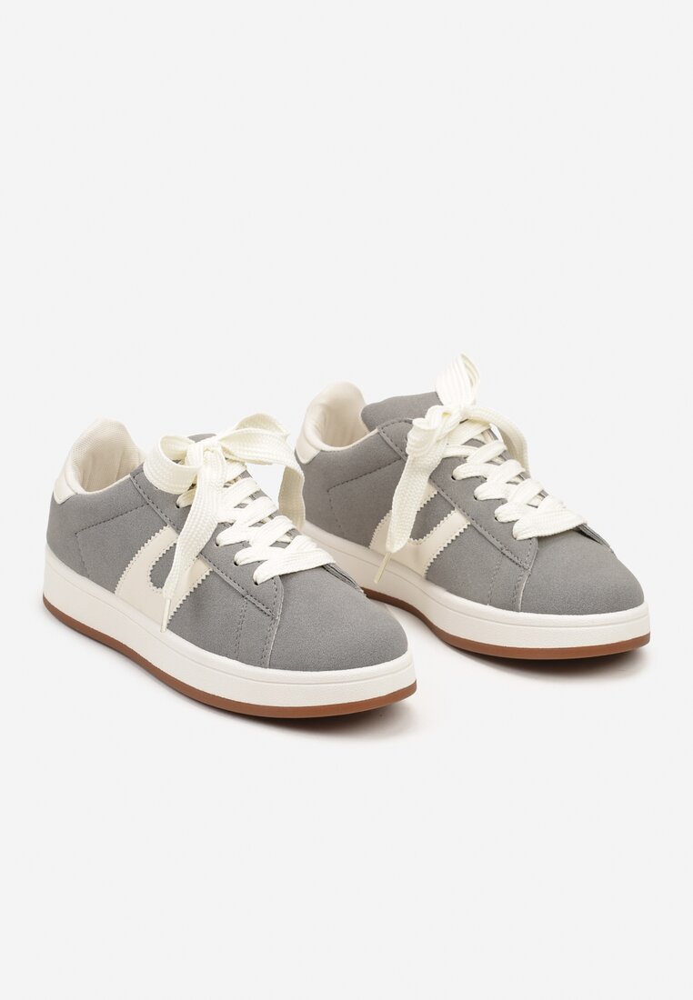 Szare Płaskie Sneakersy z Geometrycznym Zdobieniem Armeria