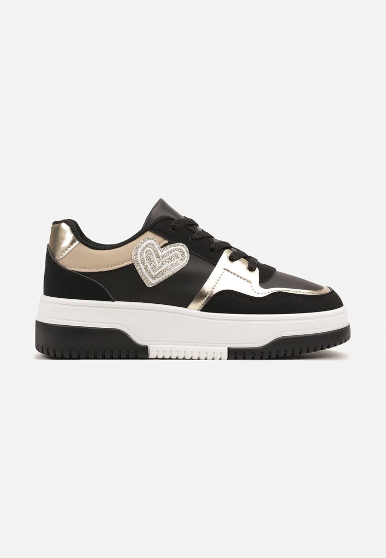 Czarne Sneakersy z Brokatowym Serduszkiem Asitalla