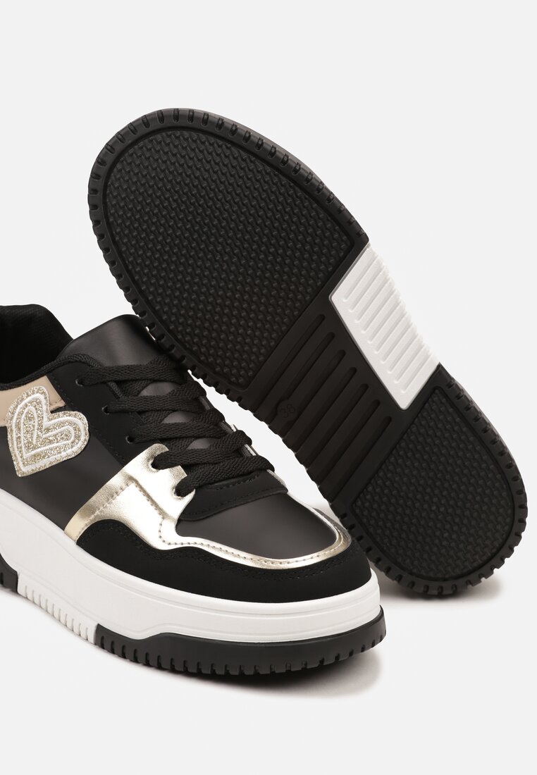 Czarne Sneakersy z Brokatowym Serduszkiem Asitalla