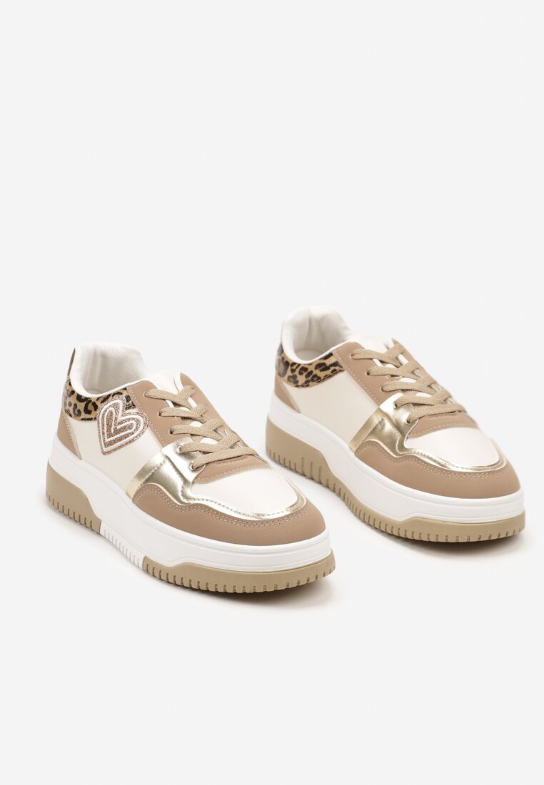 Ciemnobeżowe Sneakersy z Brokatowym Serduszkiem Asitalla
