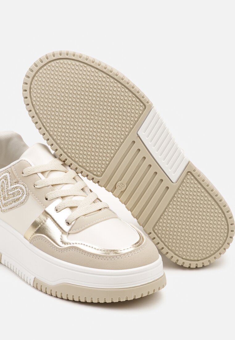 Beżowe Sneakersy z Brokatowym Serduszkiem Asitalla