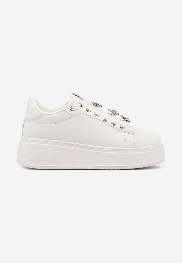 Białe Płaskie Sneakersy z Metalicznymi Aplikacjami 3D Mivita