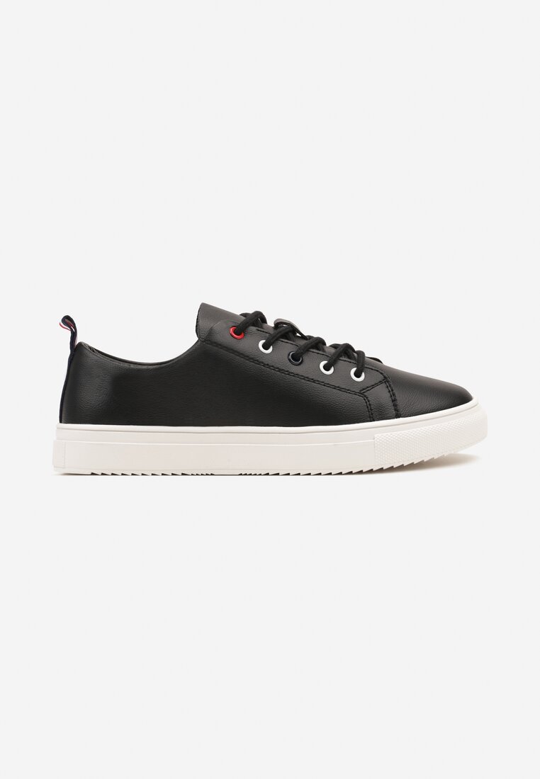 Czarne Skórzane Sznurowane Sneakersy na Płaskiej Podeszwie Miloria