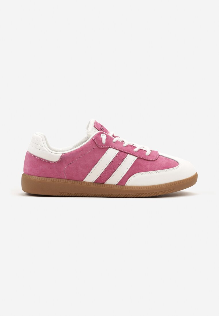 Fuksjowe Płaskie Skórzane Sneakersy Ozdobione Paskami Navilen