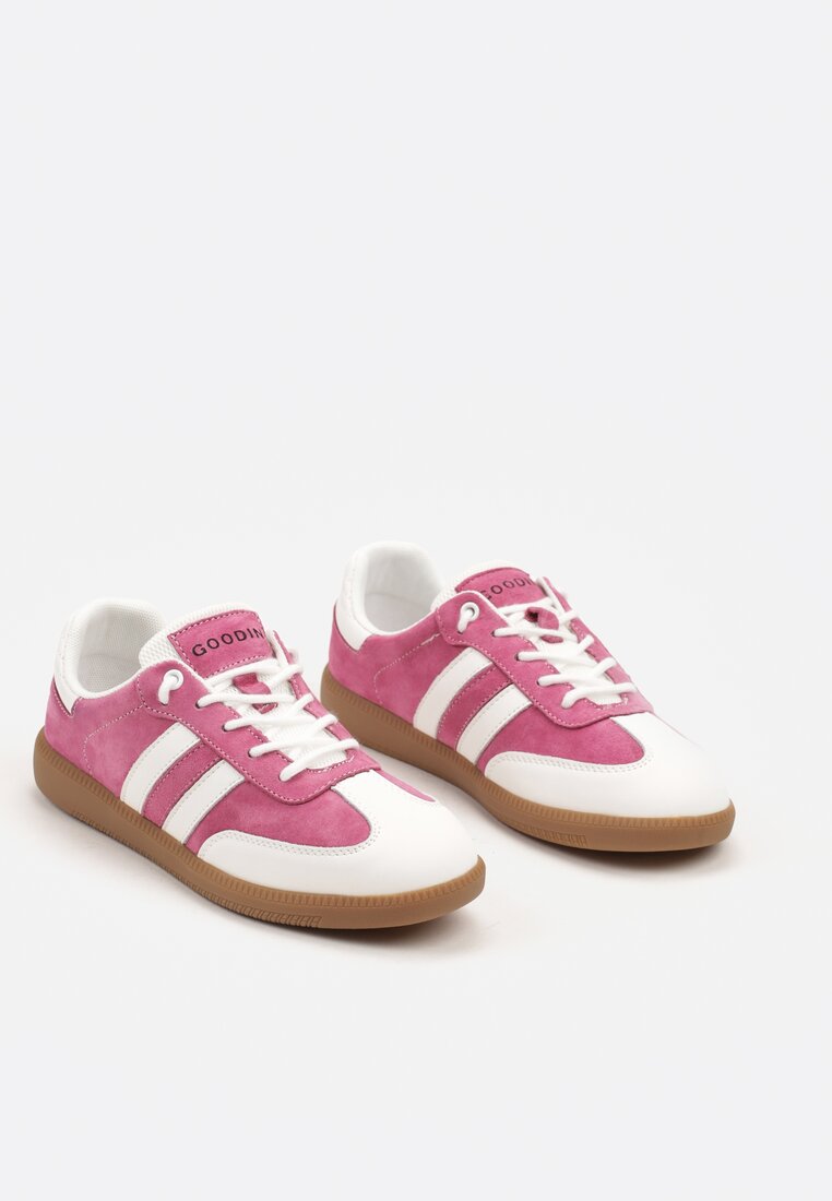 Fuksjowe Płaskie Skórzane Sneakersy Ozdobione Paskami Navilen