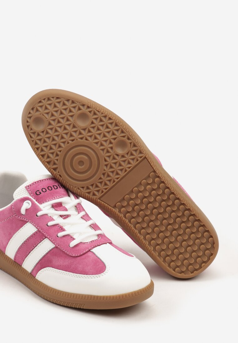Fuksjowe Płaskie Skórzane Sneakersy Ozdobione Paskami Navilen