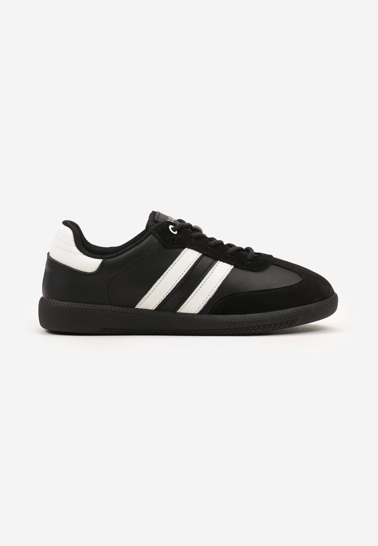 Czarne Płaskie Skórzane Sneakersy Ozdobione Paskami Navilen