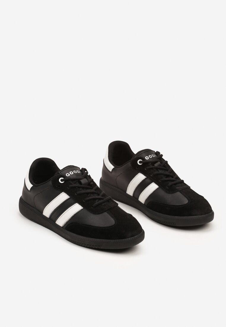 Czarne Płaskie Skórzane Sneakersy Ozdobione Paskami Navilen