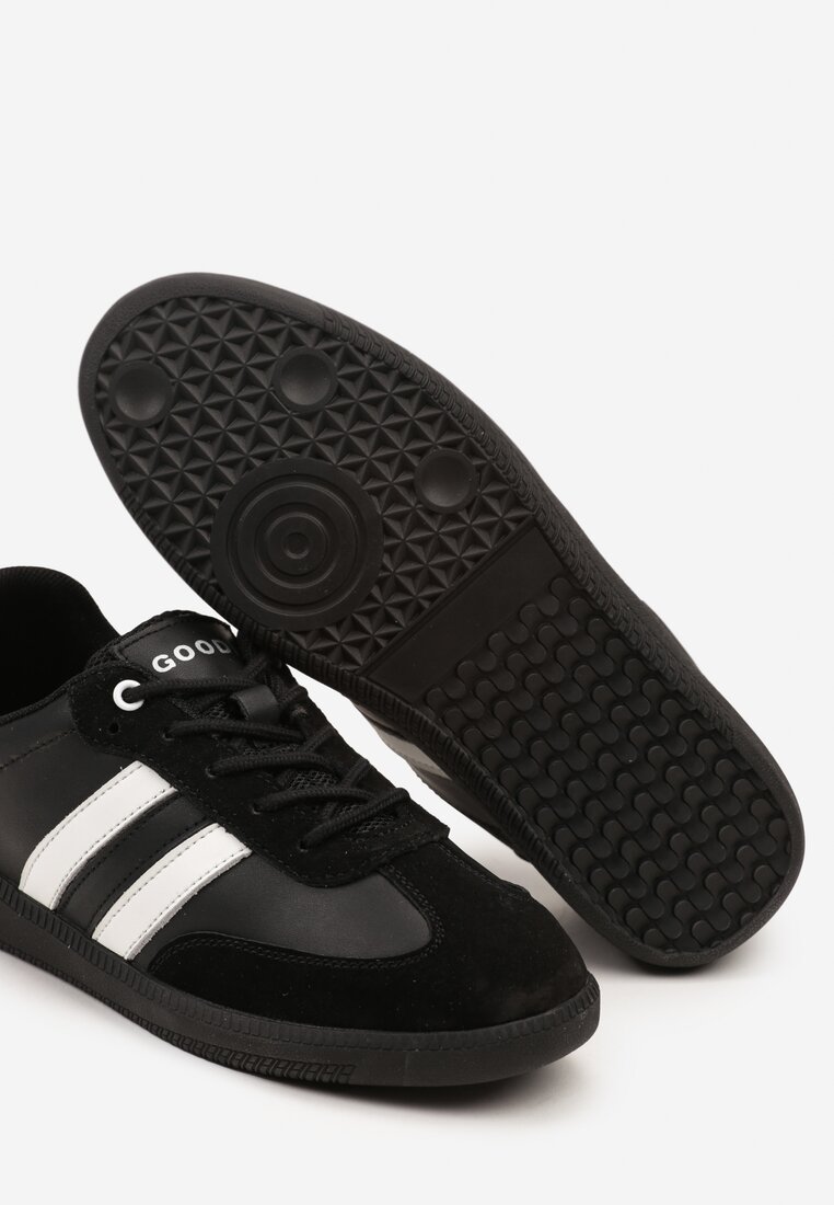 Czarne Płaskie Skórzane Sneakersy Ozdobione Paskami Navilen