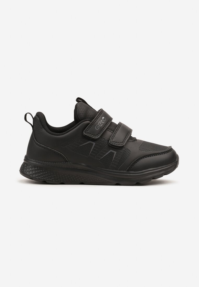 Czarne Płaskie Buty Sportowe Sneakersy Zapinane na Rzepy z Geometrycznym Wzorem Elinari