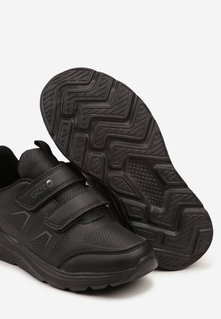 Czarne Płaskie Buty Sportowe Sneakersy Zapinane na Rzepy z Geometrycznym Wzorem Elinari