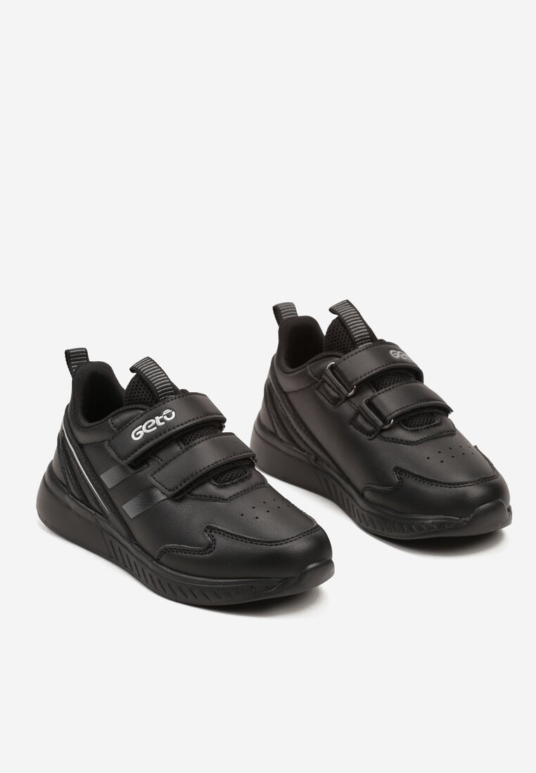 Czarne Buty Sportowe Sneakersy na Płaskiej Podeszwie Ozdobione Paskami Naviora