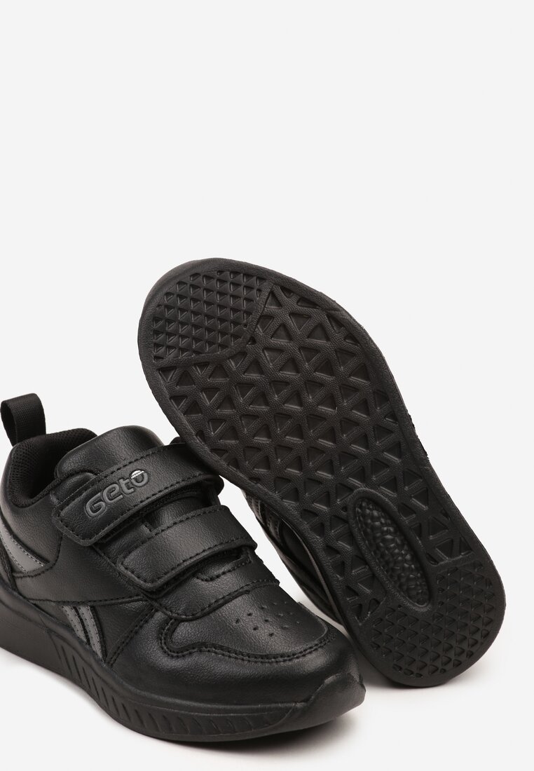 Czarne Płaskie Buty Sportowe Sneakersy z Ozdobnymi Paskami na Rzepy Elinaya