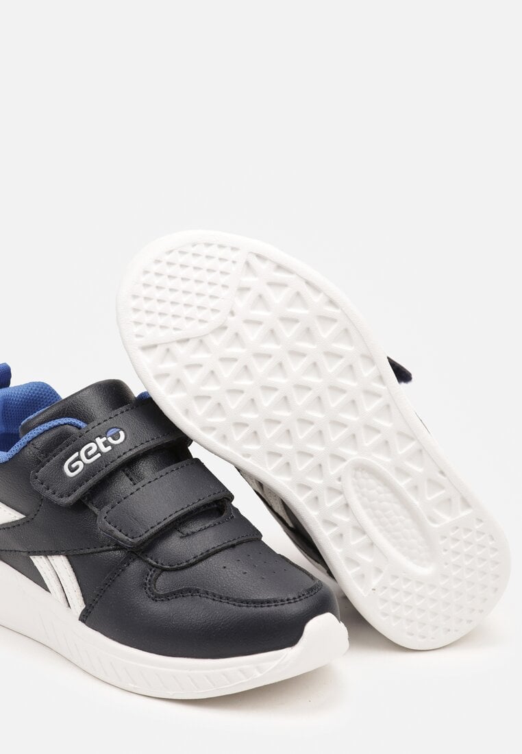 Niebieskie Płaskie Buty Sportowe Sneakersy z Ozdobnymi Paskami na Rzepy Elinaya