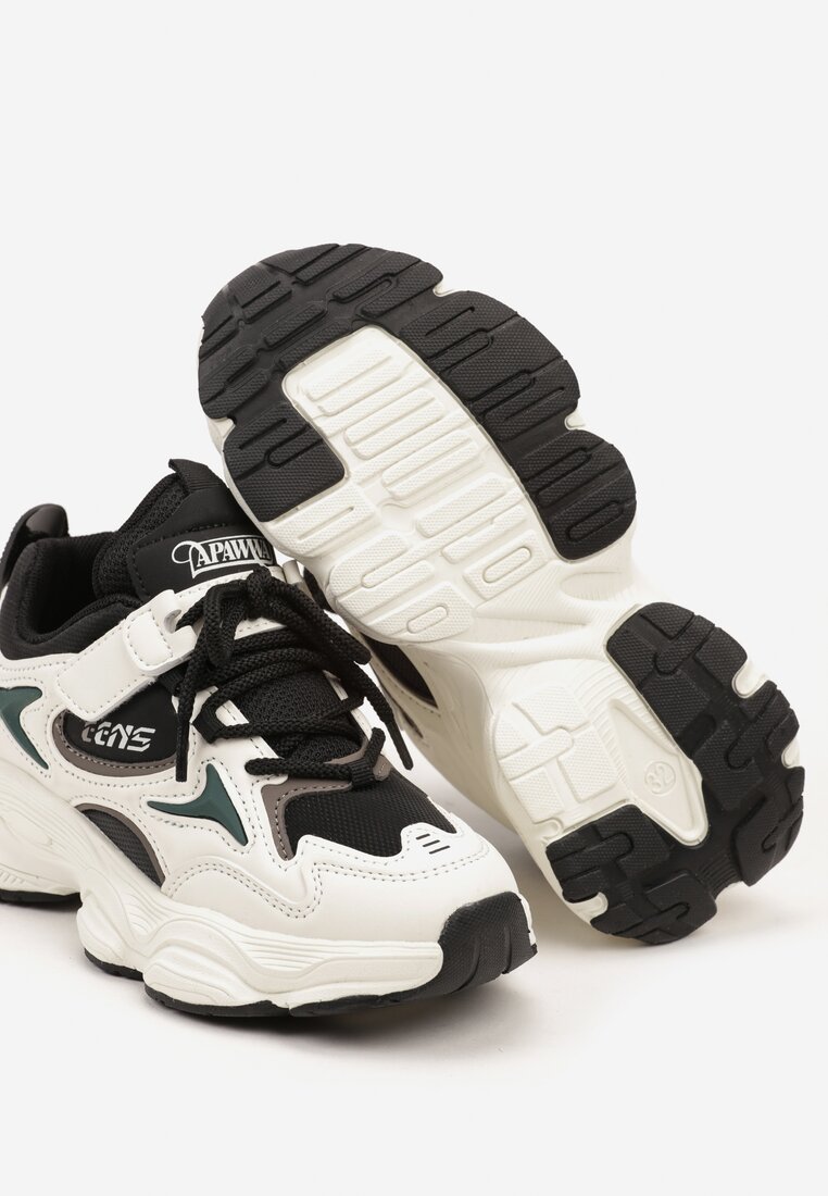 Czarno-Białe Płaskie Buty Sportowe Sneakersy z Geometrycznym Zdobieniem i Perforacją Navitae