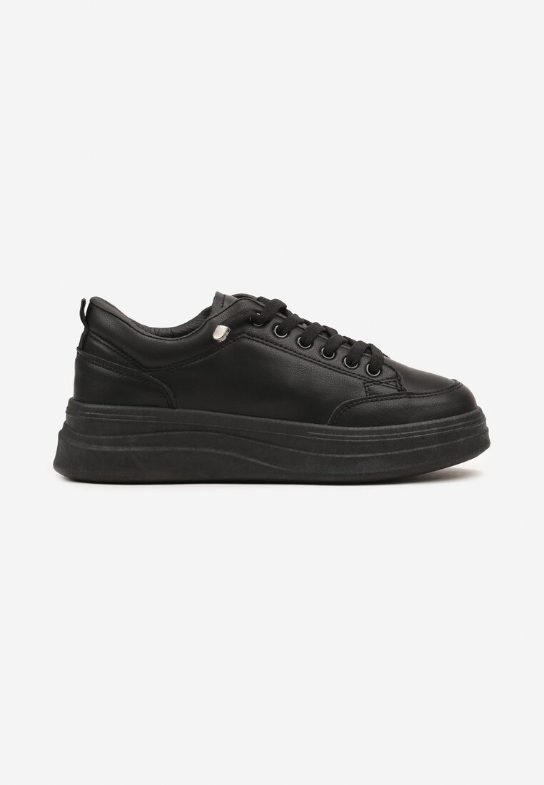 Czarne Klasyczne Sneakersy na Płaskiej Podeszwie Ozdobione Przeszyciami Naviria