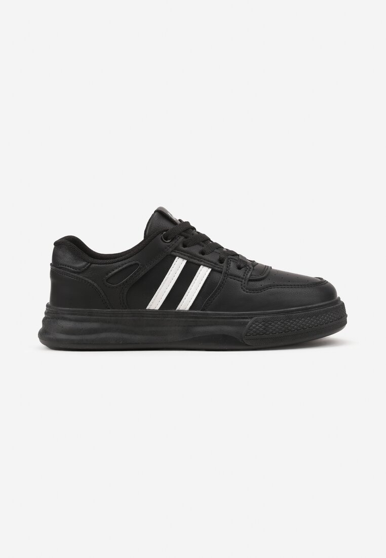 Czarno-Białe Sneakersy na Płaskiej Podeszwie Ozdobione Paskami Noraria