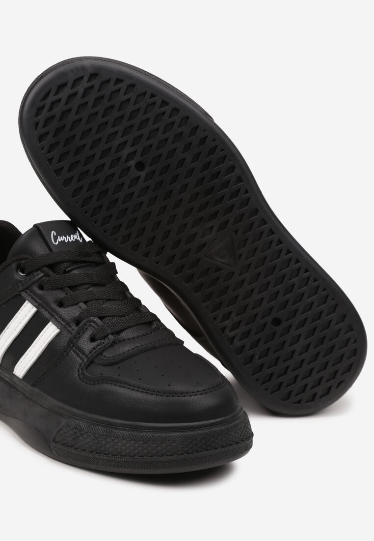 Czarno-Białe Sneakersy na Płaskiej Podeszwie Ozdobione Paskami Noraria