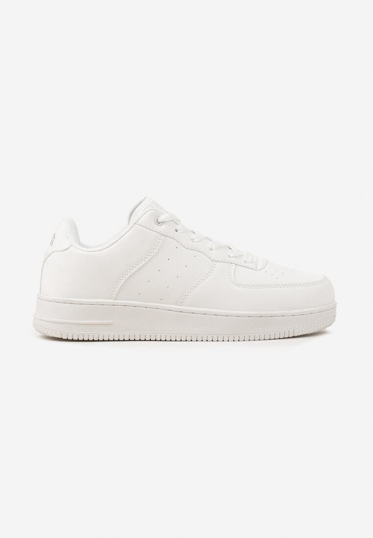 Białe Płaskie Sznurowane Buty Sportowe Sneakersy na Tłoczonej Podeszwie Milivina