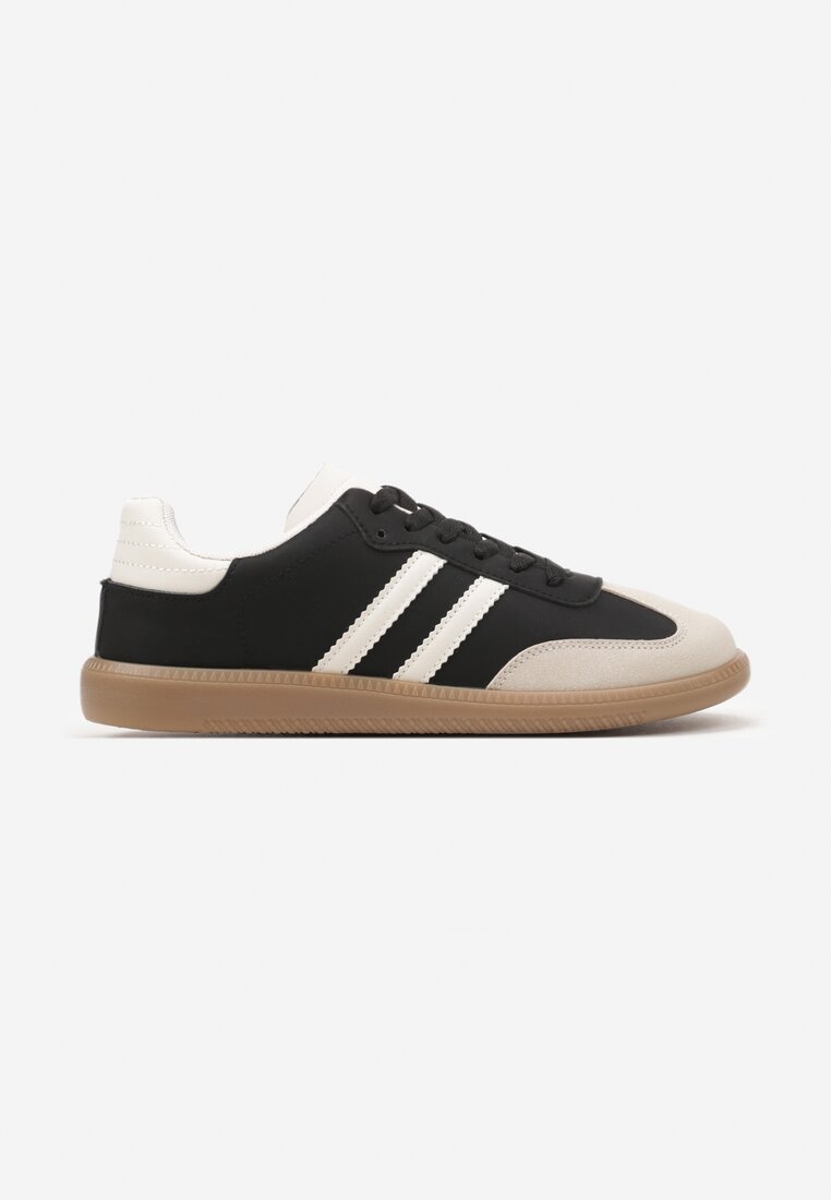 Czarne Płaskie Sneakersy Ozdobione Paskami Glaria