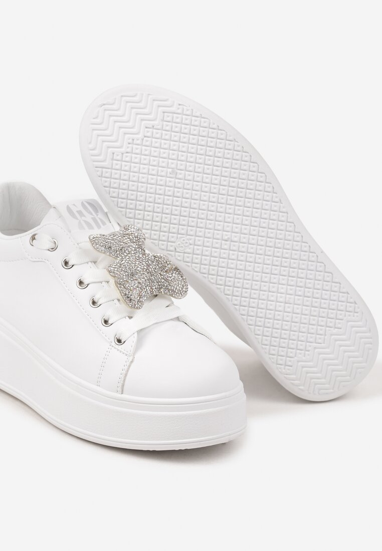Biało-Srebrne Sneakersy z Błyszczącym Misiem Neviliese