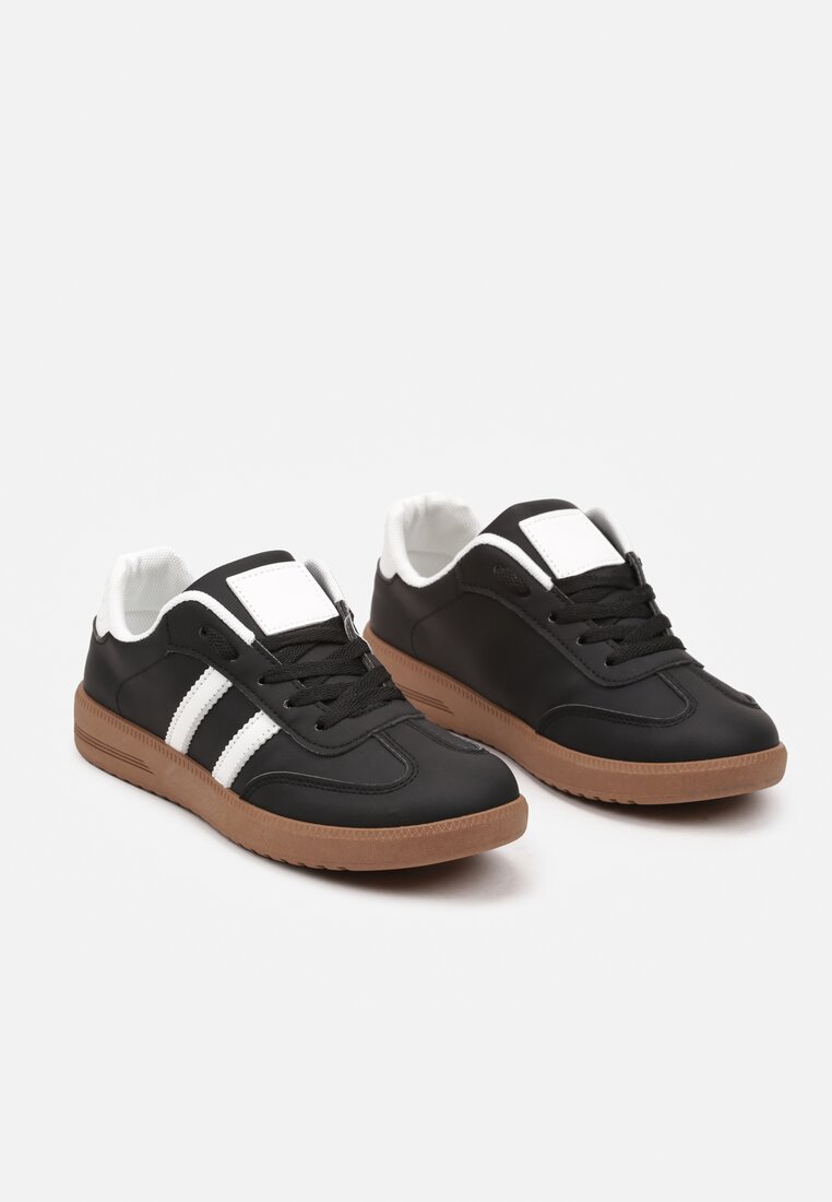 Czarne Płaskie Sznurowane Sneakersy z Paskami Evily