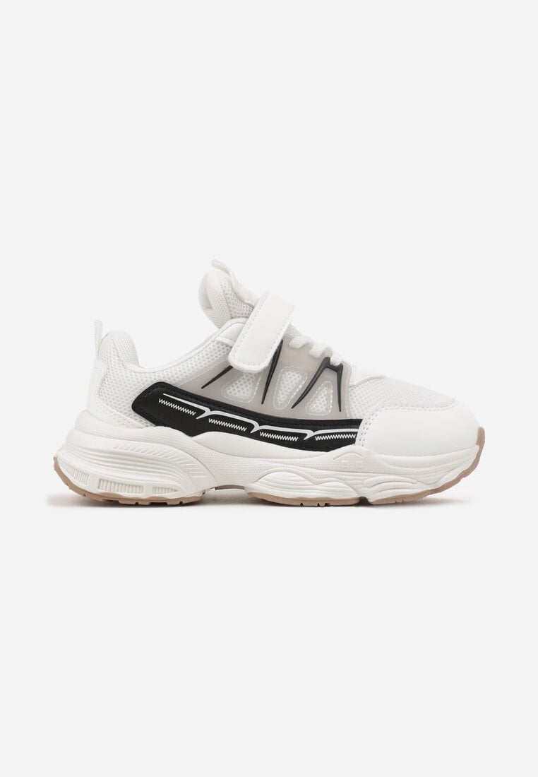 Białe Płaskie Buty Sportowe Sneakersy na Rzep z Geometrycznym Wzorem Ceniefra