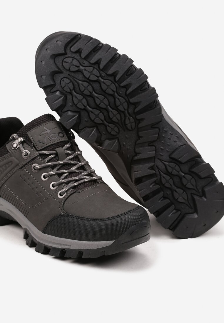 Szare Płaskie Sznurowane Buty Trekkingowe Evilore