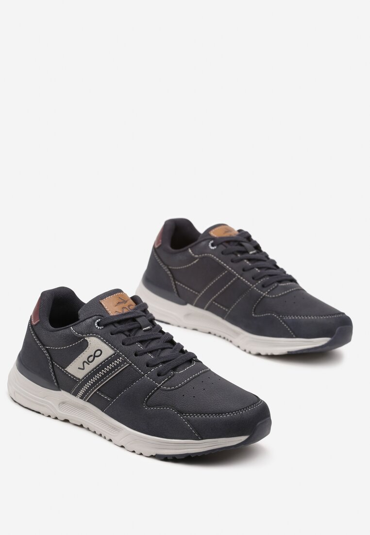 Granatowe Płaskie Buty Sportowe Sneakersy Ozdobione Przeszyciami Evilia