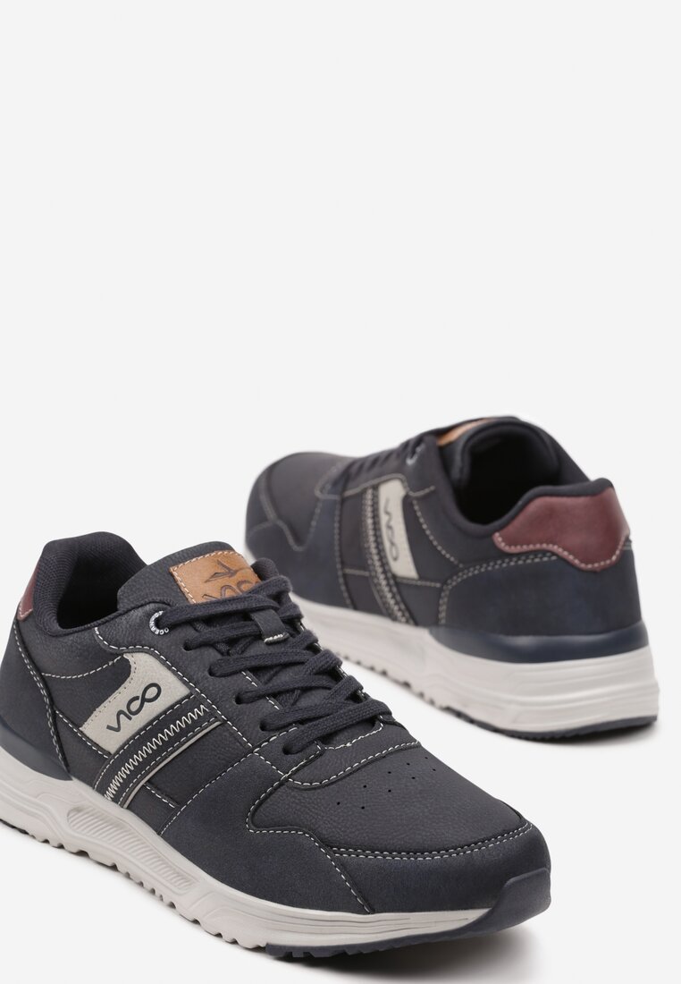 Granatowe Płaskie Buty Sportowe Sneakersy Ozdobione Przeszyciami Evilia