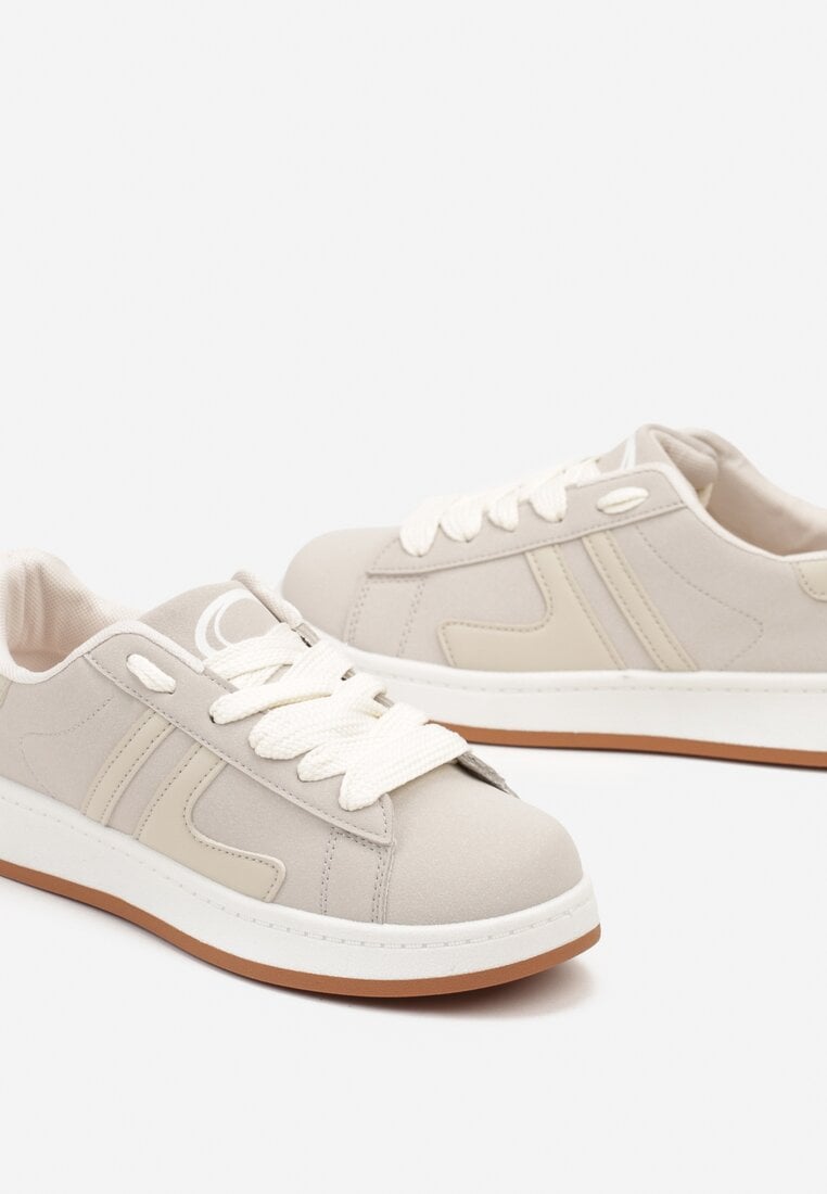 Beżowe Płaskie Sznurowane Sneakersy z Geometrycznym Wzorem Neviselle