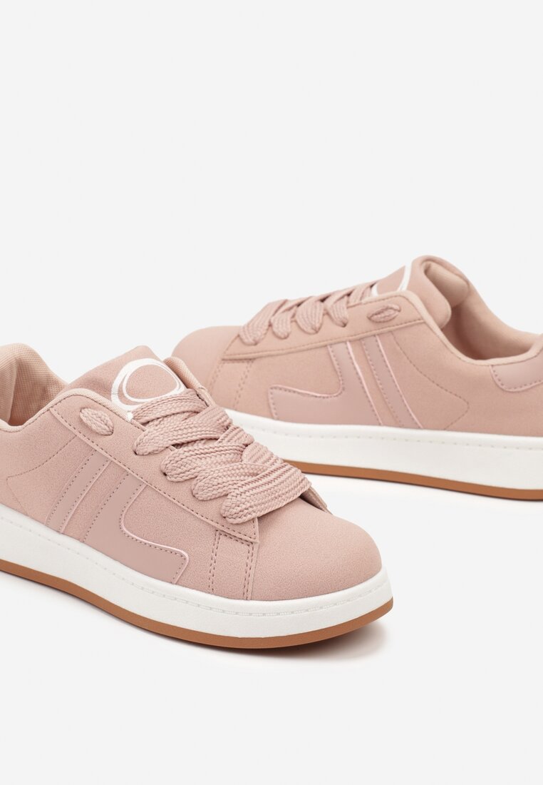 Różowe Płaskie Sznurowane Sneakersy z Geometrycznym Wzorem Neviselle