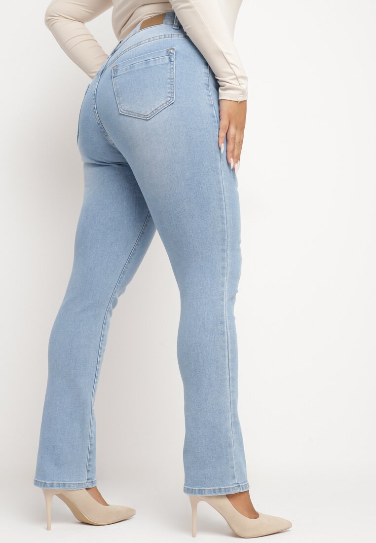 Niebieskie Jeansy Skinny z Ozdobnymi Przetarciami Neveloria