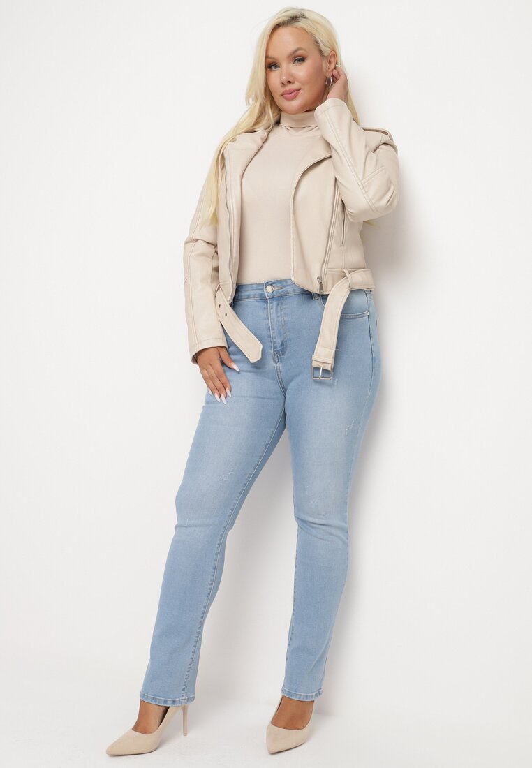 Niebieskie Jeansy Skinny z Ozdobnymi Przetarciami Neveloria