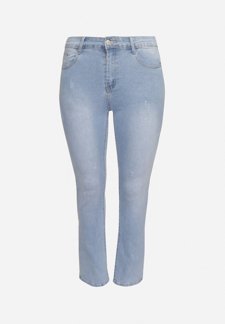 Niebieskie Jeansy Skinny z Ozdobnymi Przetarciami Neveloria