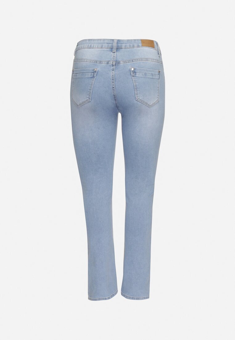 Niebieskie Jeansy Skinny z Ozdobnymi Przetarciami Neveloria