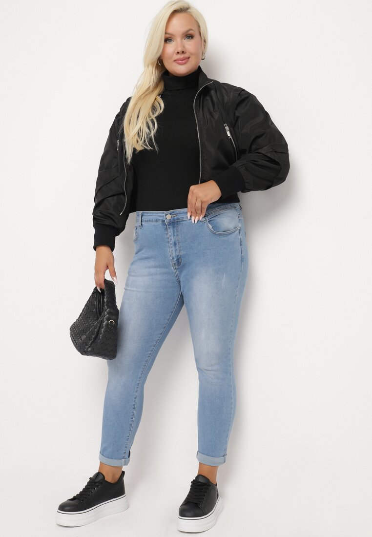 Niebieskie Jeansy z Ozdobnymi Przetarciami o Fasonie Skinny Neveatam